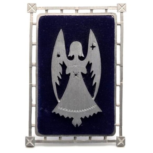 Vintage Italian Angel Art | Aluminum Velvet Framed Religious Icon 3.75"x2.75" - Picture 1 of 8